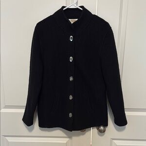 Black Wool Pea Coat with Prominent Collar